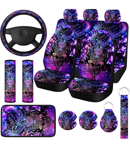 WUYOJUXA 17-Piece Mandala Lotus Car Seat Cover Set - Full Interior Accessories With Steering Wheel Cover, Trash Bag