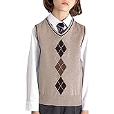 BOBOYOYO Boys Argyle Sweater Vest 100% Cotton V-Neck Vest Kids Uniform Sleeveless Sweaters for Children 5-12Y