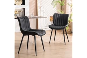 YOUNUOKE Black Dining Chairs Set of 2, Faux Leather Upholstered Kitchen & Dining Room Chairs with Back, Mid Century Modern Minimalist Accent Chair Armless for Guest Reception Waiting Living Room