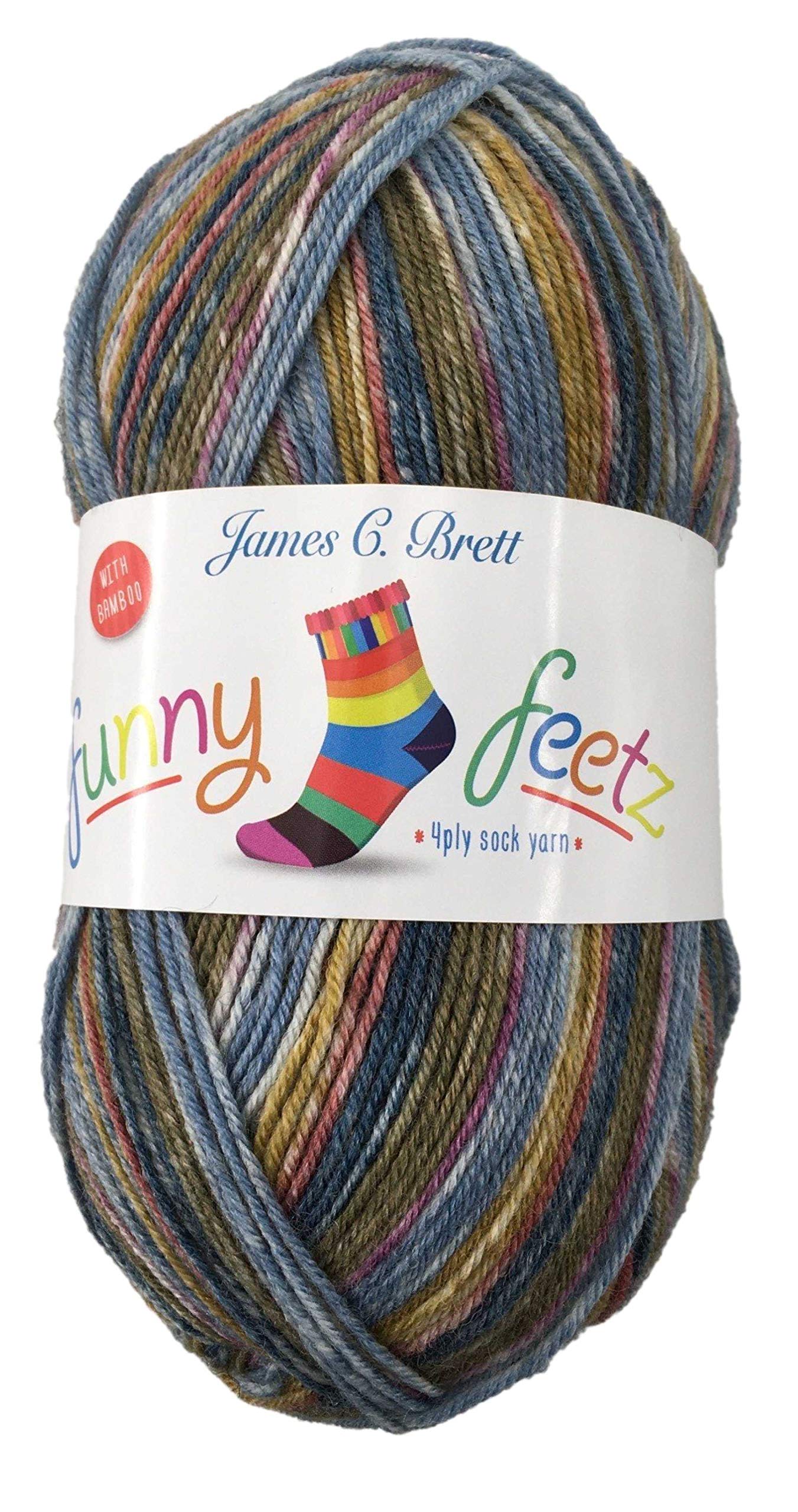 James C Brett Funny Feetz Sock Yarn 4Ply with Bamboo (FZB11)