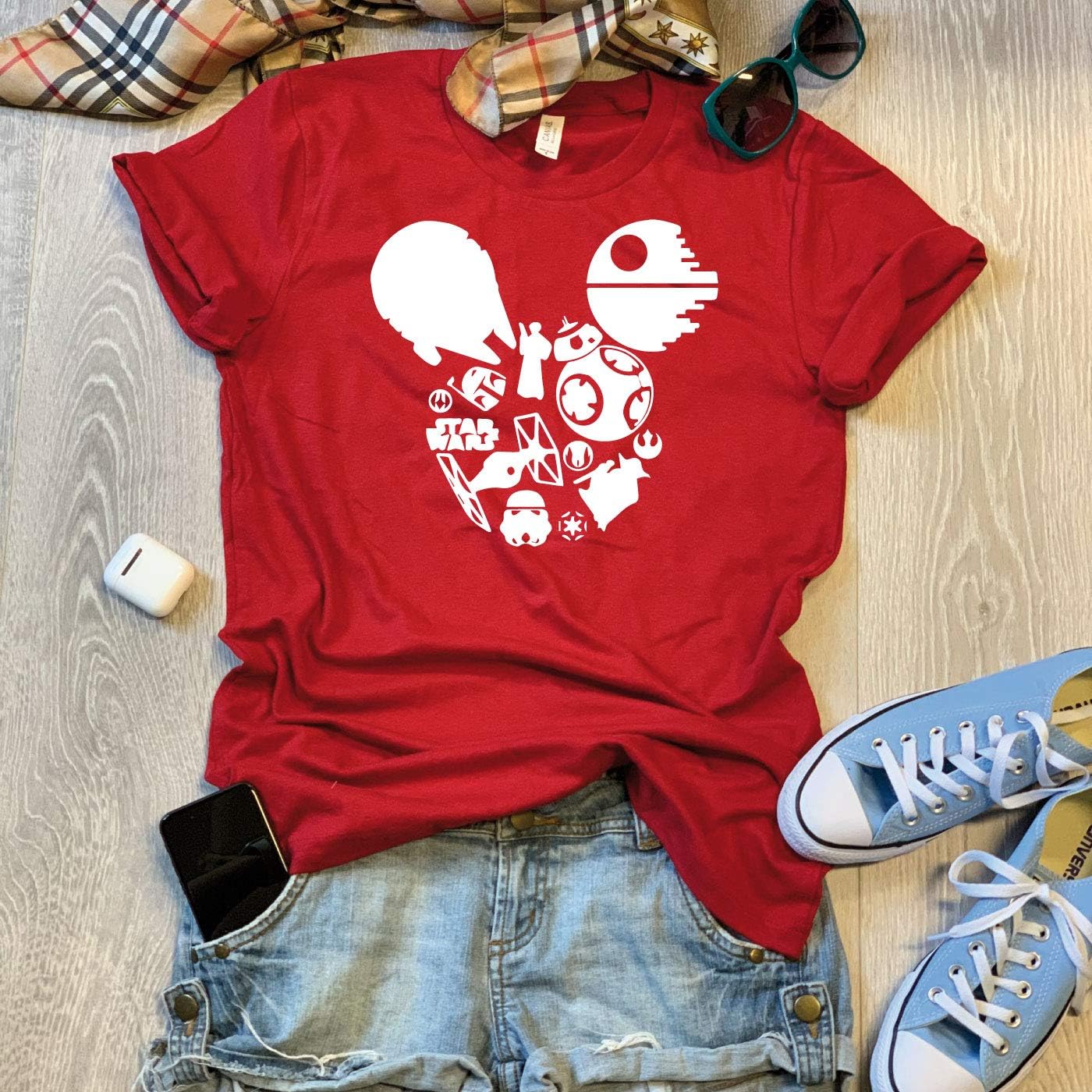 Large/Red/Star Wars Mickey/Disney Love T Shirt/Cool T Shirt/Disney Trip T Shirt/Unisex Fit From Bella Canvas/Crew-Neck Shirt/Free Shipping/