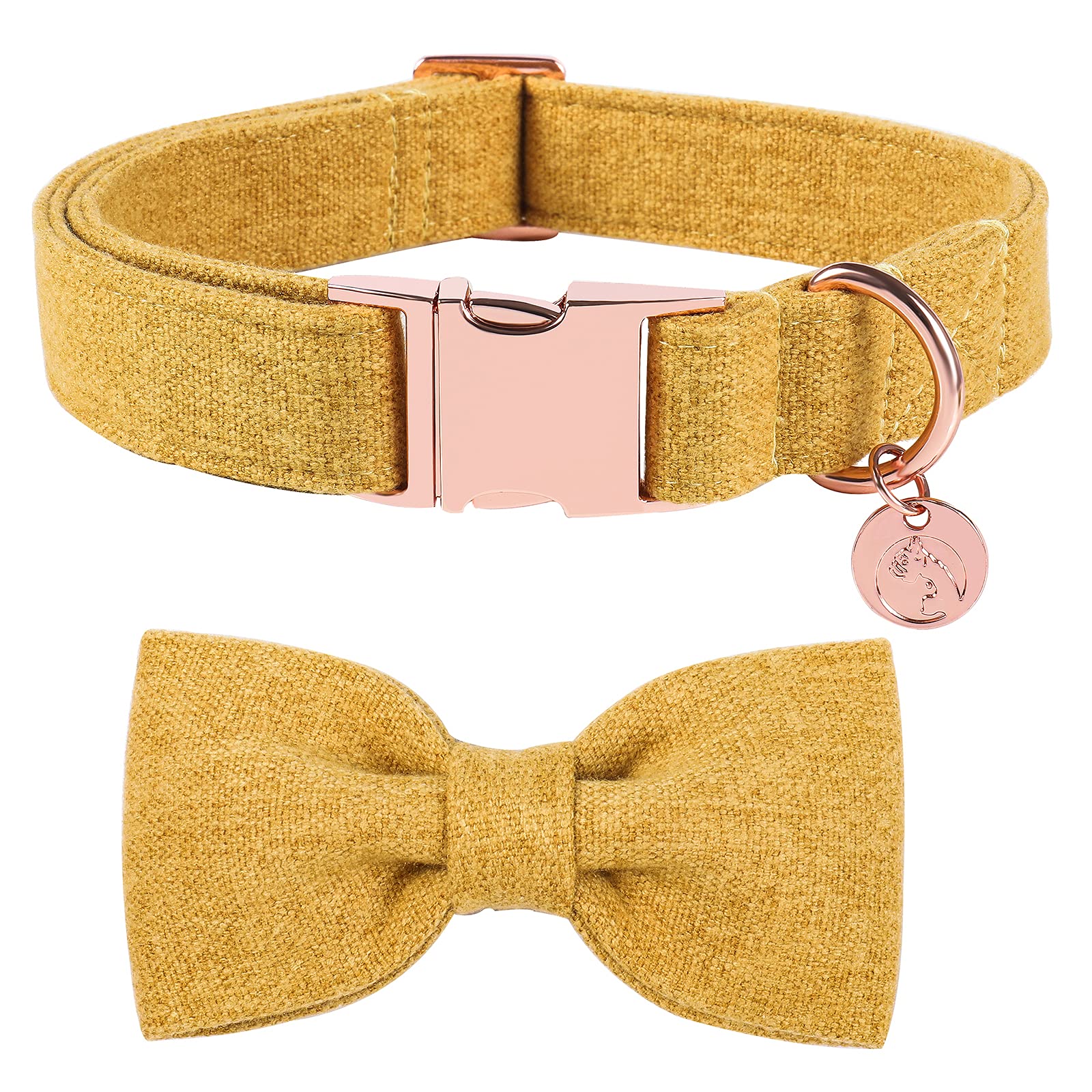 DOGWONG White Dog Collar with Bow, White Cotton Pet Collar Durable Adjustable Dog Collar for Medium Dogs