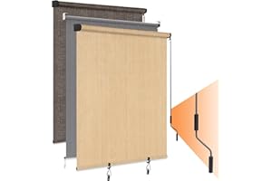 HOMEDEMO Outdoor Roller Shades for Patio, 8' x 8'(WxH) Khaki Roll up Shade for Outside，Sun Roller Shade Cloth Roll Blinds Cordless Waterproof for Porch Gazebo Pergola Balcony Backyard