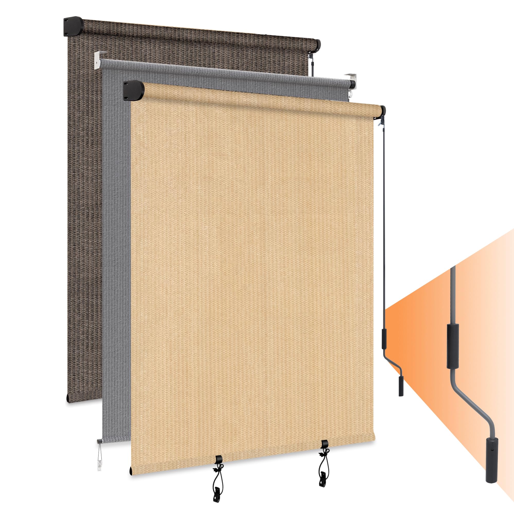 Photo 1 of ***(UNTESTED UNKNOWN SIZE)*** HOMEDEMO Outdoor Roller Shades for Patio, (WxH) Khaki Roll up Shade for Outside?Sun Roller Shade Cloth Roll Blinds Cordless Waterproof for Porch Gazebo Pergola Balcony Backyard