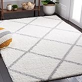 SAFAVIEH Tahoe Shag Collection Area Rug - 9' x 12', White & Grey, Trellis Design, Non-Shedding & Easy Care, 1.2-inch Thick Id