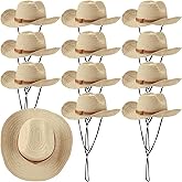 JaGely 12 Pcs Straw Cowboy Hat for Men Women Western Party Sun Protection Wide Brim Cowgirl for Summer Camping Garden Yard