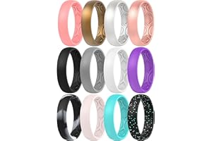 ThunderFit Women Breathable Air Grooves Silicone Wedding Bands Promise Rings 5.5mm Wide 1.8mm Thick - 1/4/8/12 Variety Multipack