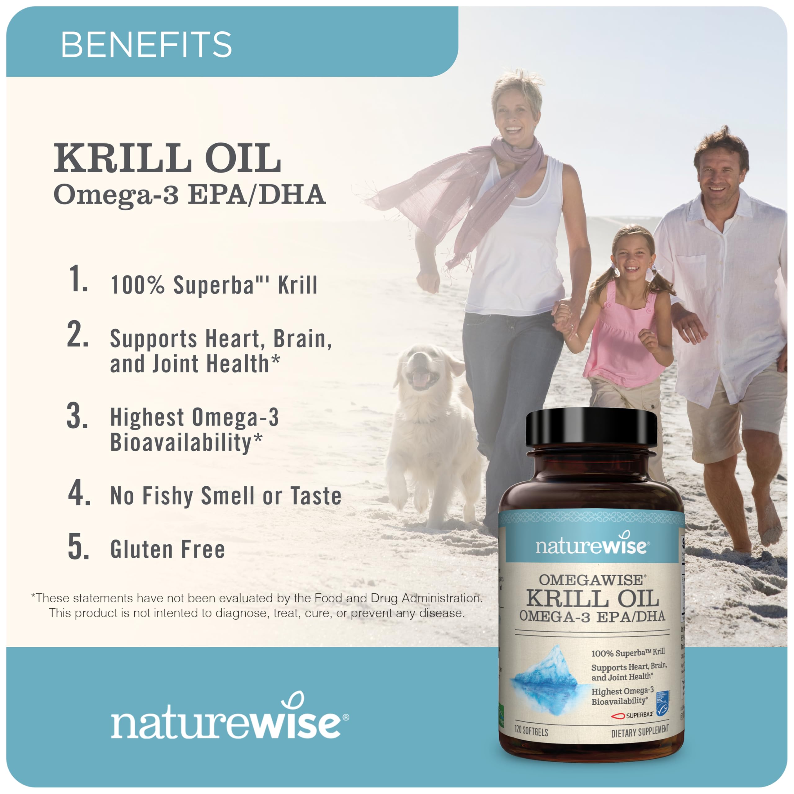 NatureWise Antarctic Krill Oil 1000mg Omega 3 with EPA, DHA, Astaxanthin and Phospholipids - Support for Heart Health & Joints - No Fishy Burps, Non-GMO, Gluten-Free - 120 Softgels[2-Month Supply]