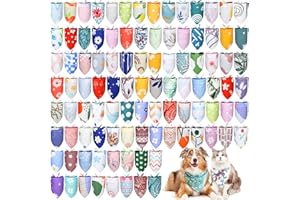 Huhumy 100 Pcs Boho Dog Bandanas Bulk Pet Bibs Colorful Triangle Scarf Boho Pet Bandanas for Medium Large Dogs Spring Summer 