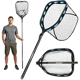 PLUSINNO Fishing Net with Telescoping Handle, Carbon Fiber Long Fish Net | 6.56/7.86Ft Ultralight Collapsible Floating Landing Net, Fishing Gear Kayak Accessories for Bass Trout Salmon Pier Dock