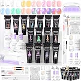 SAVILAND Hema-Free Poly Nail Gel Kit, 15 Colors with U V Lamp for Nail Art | All-In-1 Starter Kit, 28-Day Wear, 15 Shades, Clear White Cat-eye Gel, Easy Shape, Non-Sticky, Nourishing Formula, Home DIY