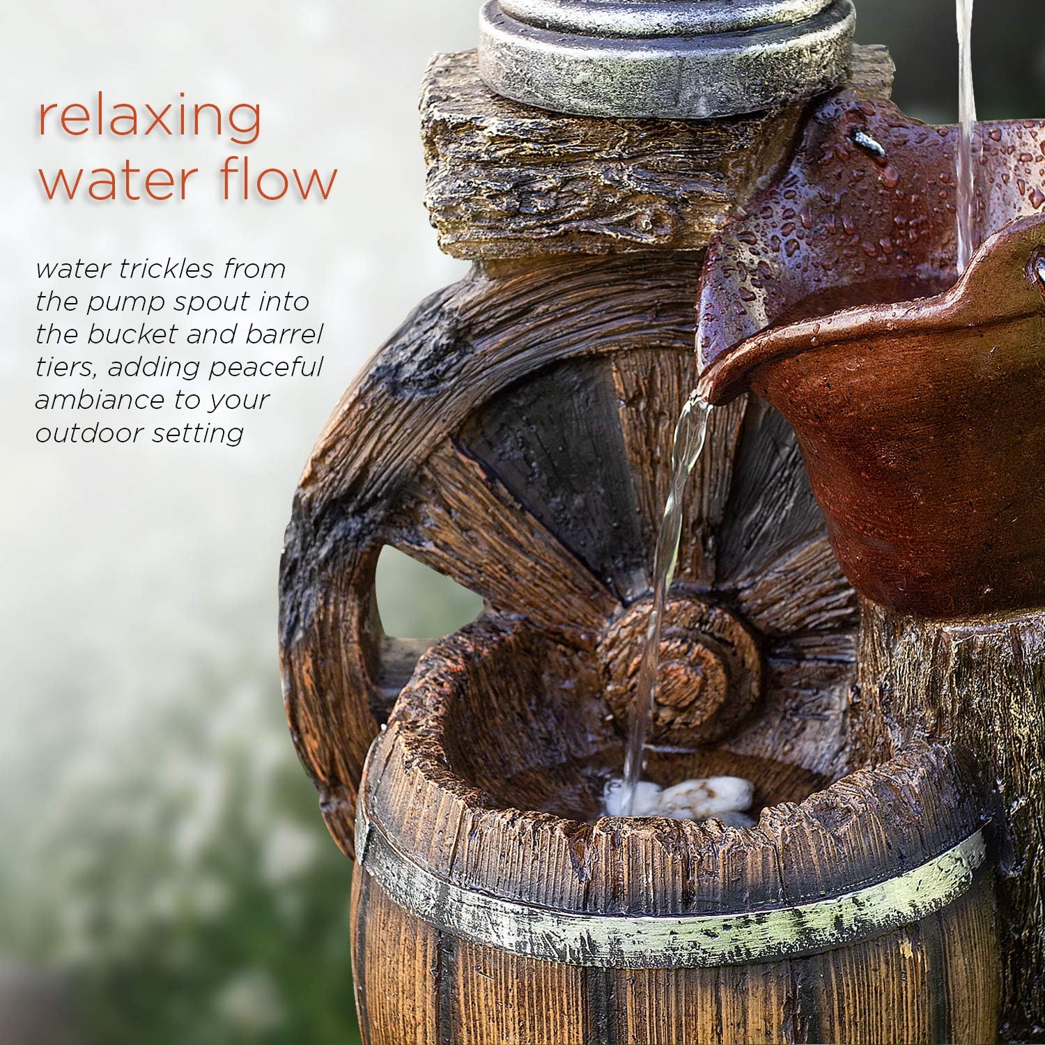 Alpine Corporation WCT688 Old Fashion Pump Barrel Rustic Fountain, 24 Inch Tall, Brown and Grey : Indoor Fountains : Garden & Outdoor