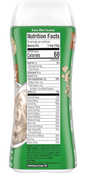 GERBER ORGANIC FOR BABY 1ST FOODS GRAIN & GROW CEREAL, OATMEAL CEREAL, MADE WITH WHOLE GRAINS & IRON, USDA ORGANIC & NON-GMO, 8-OUNCE CANISTER (PACK OF 1)