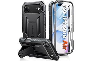 FNTCASE for iPhone Air Phone Case: Military Grade Drop Proof Protection Mobile Cover with Kickstand | Matte Textured Rugged Shockproof TPU | Protective Sturdy for iPhone 17 Air Case - Black