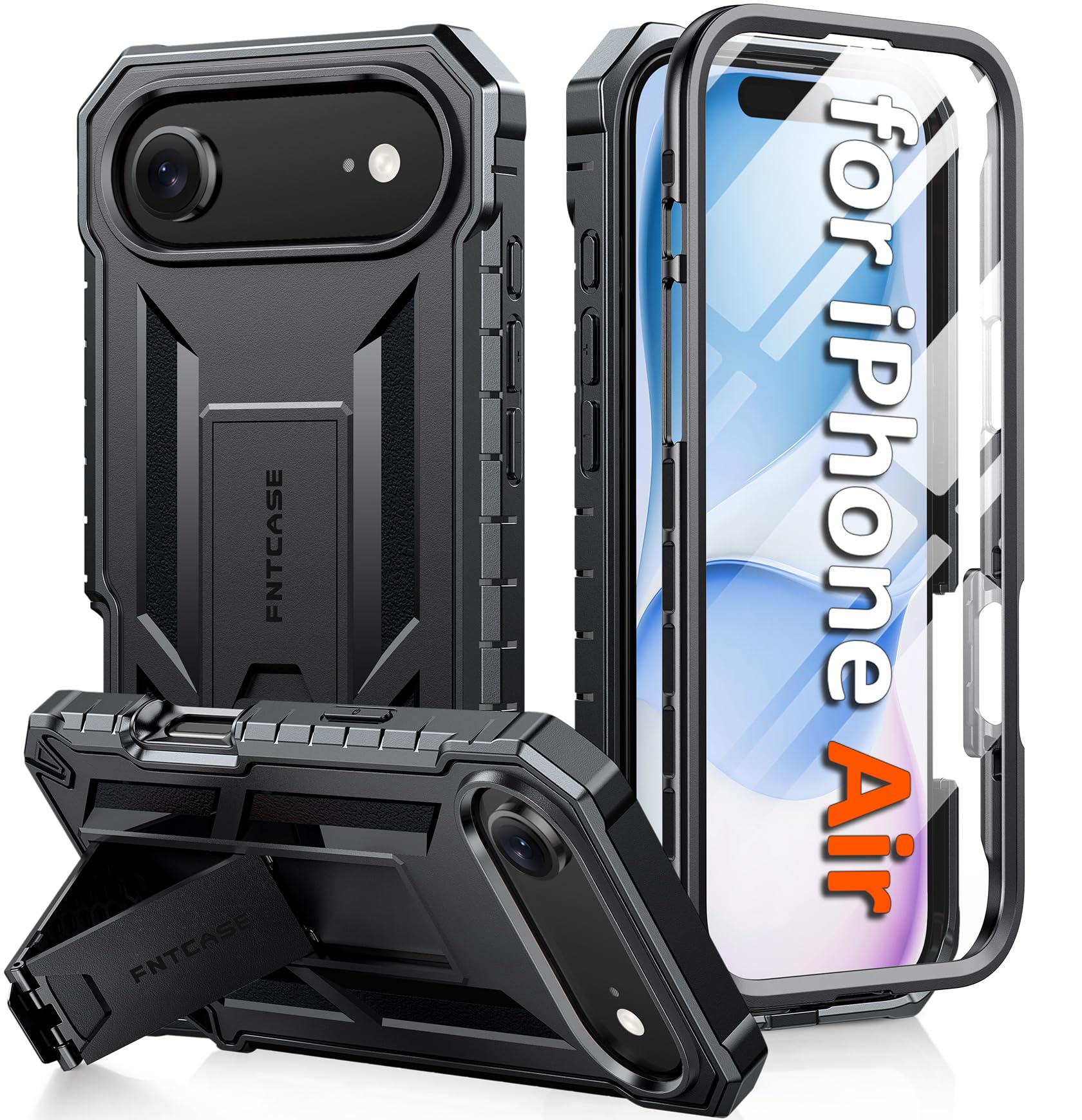 FNTCASE for iPhone Air Case with Built-in Screen Protector and Kickstand