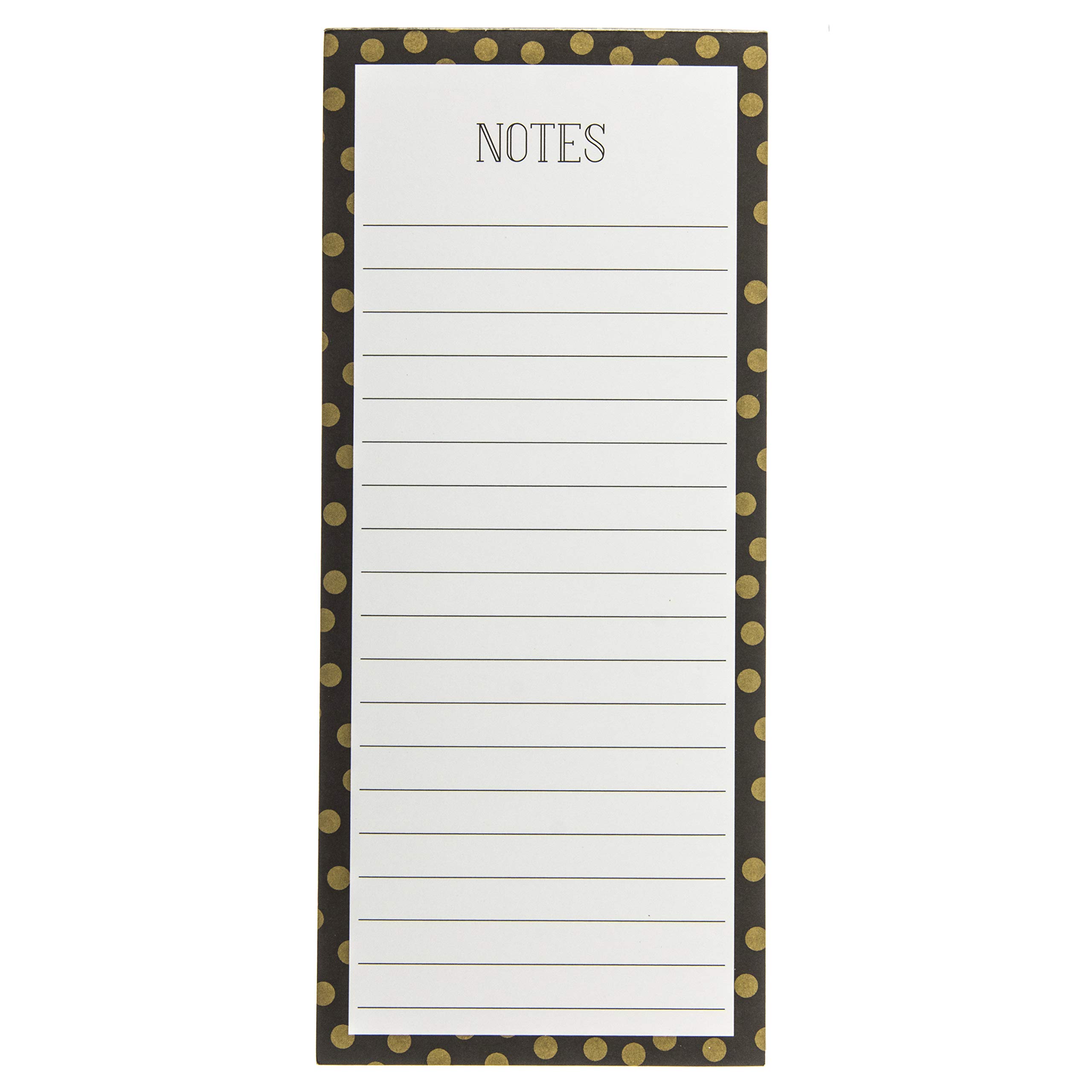 Graphique Gold Dots Magnetic Notepad – Black and Gold, 100 Sheets, 4” x 9.25” x .5” – Front Says, “Notes”, Sticks to Any Magnetic Surface, Perfect for Shopping and Grocery Lists, Makes a Great Gift