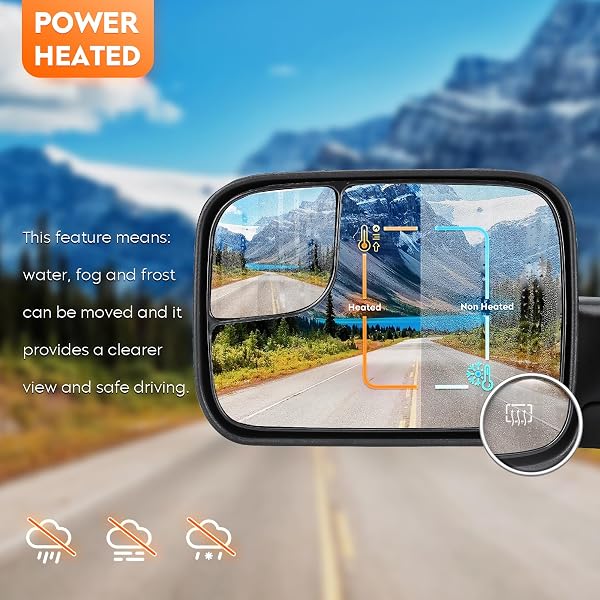 YOUXMOTO TOWING MIRRORS FIT FOR DODGE RAM 1500 1998 1999 2001; FIT FOR DODGE RAM 2500/3500 1998-2002 PICKUP TRUCK MIRRORS, HEATED, MANUAL FOLDING & FLIP UP; LEFT+RIGHT SIDE MIRRORS; BLACK
