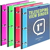 WOT I 4-Pack Telescoping 3 Ring Binder 1 Inch, Expandable Flexible Binder - Patented Design for Easy Portability, Holds 8.5"x11" Paper, 4 Bright Colors, Perfect for School, Office&amp;Home Organization