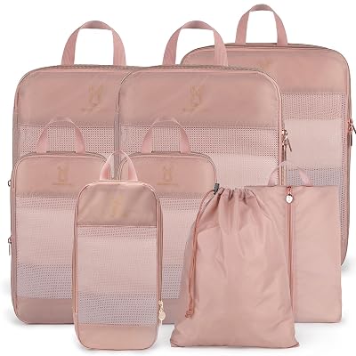 Expandable Compression Packing Cubes for Suitcases,6 Set Lightweight Compressible Travel Packing Organizer for Carry on Suitcase,Organizer Bags Set as Travel Essentials for Women