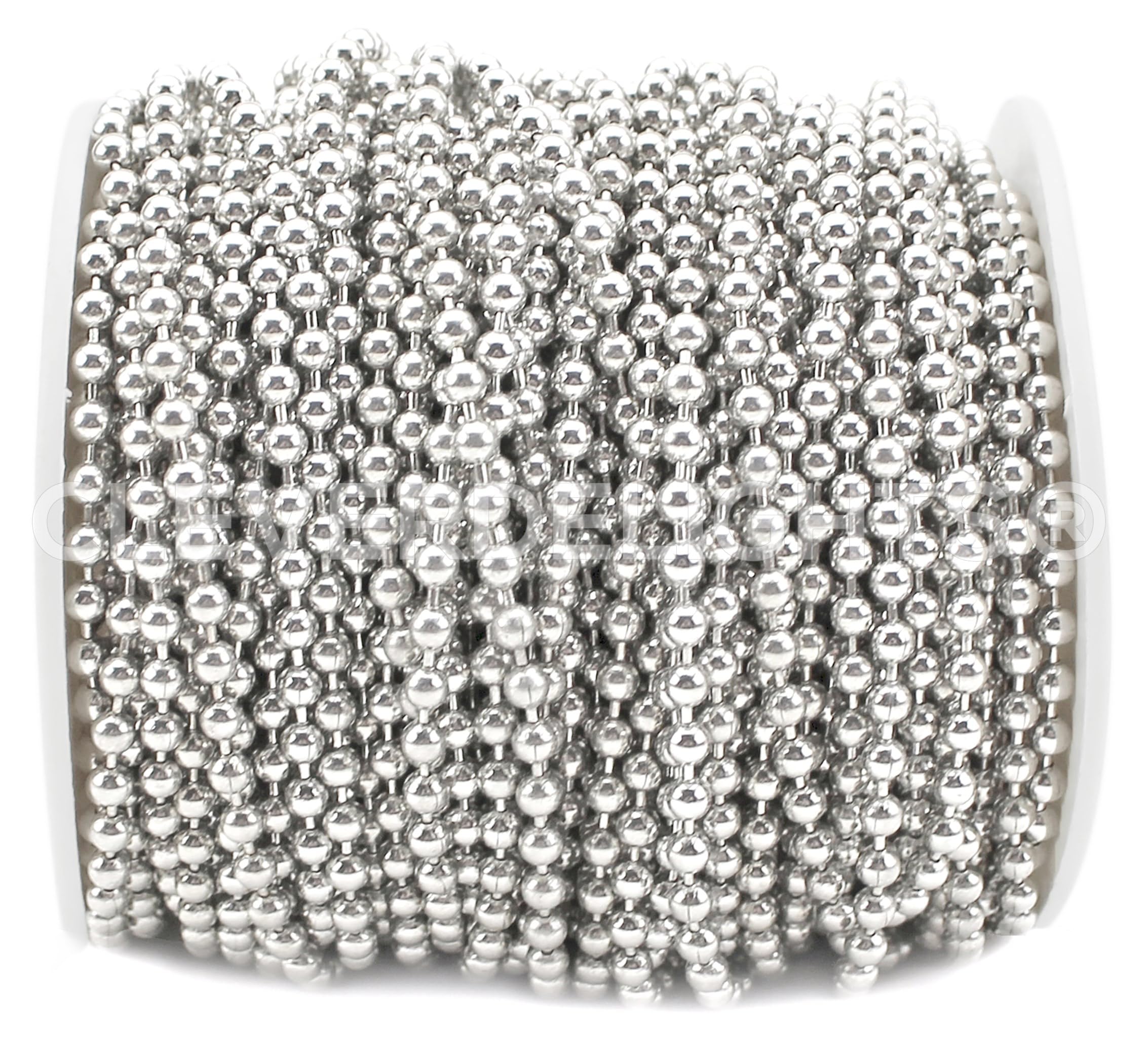 CleverDelights Ball Chain Spool - 100 Feet - 3.2mm Ball (#6 Size) - Antique Silver (Platinum) - 30 Meters by CleverDelights