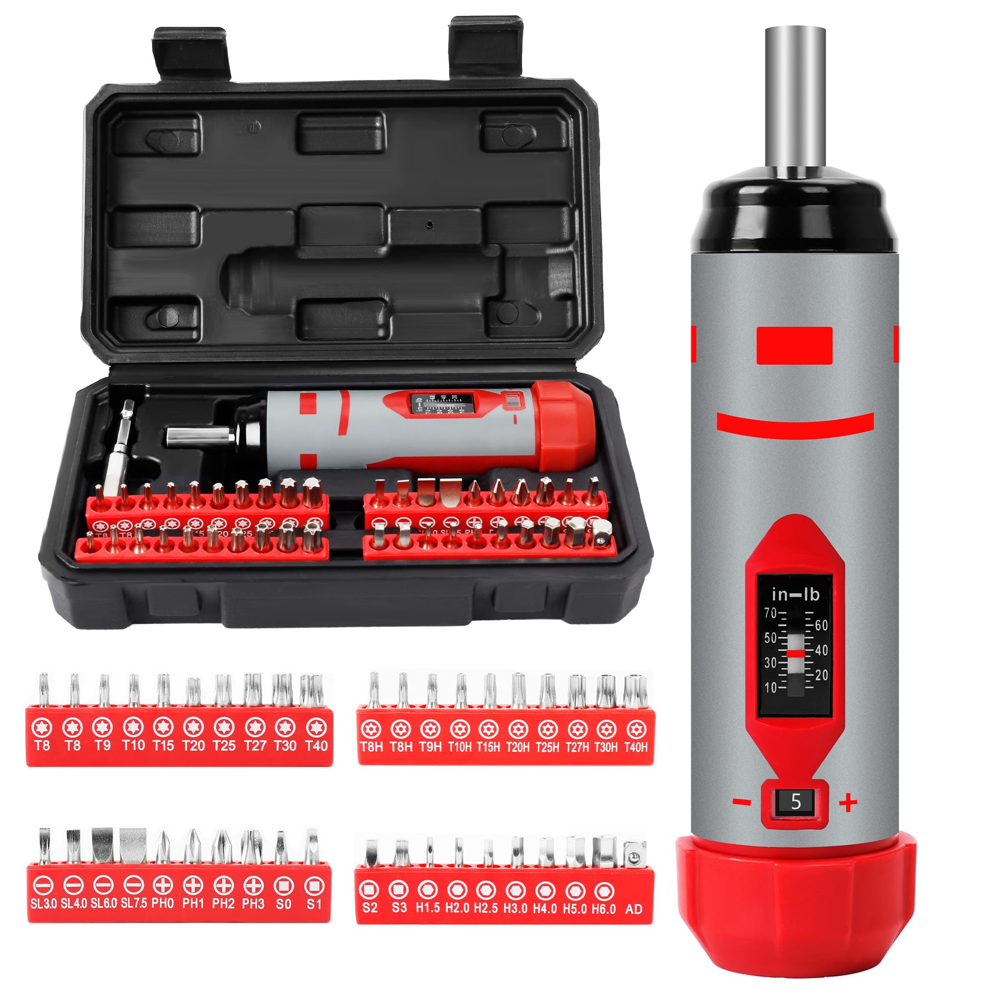Photo 1 of (used)(see all images) 42Pcs Torque Screwdriver Set 10-70 Inch Pounds, 40 Bits - Hex,Torx, Flat,Phillip,Square andTorx Security Bits for Professional