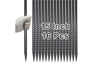 VVOKGO Rebar Stakes 15 Inches Ground Concrete Form Stakes (16pcs), 3/8" Diameter Straight Metal Spikes Heavy Duty with Chisel Point End, Steel Anchors for Fence, Concrete Timber, Garden Plants, Black