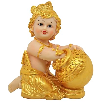 TIED RIBBONS Gold Plated Krishna Statue Showpiece (14 cm X 11 cm X 6.3 cm) - Decorative Idol Statue Showpiece for Home Decoration