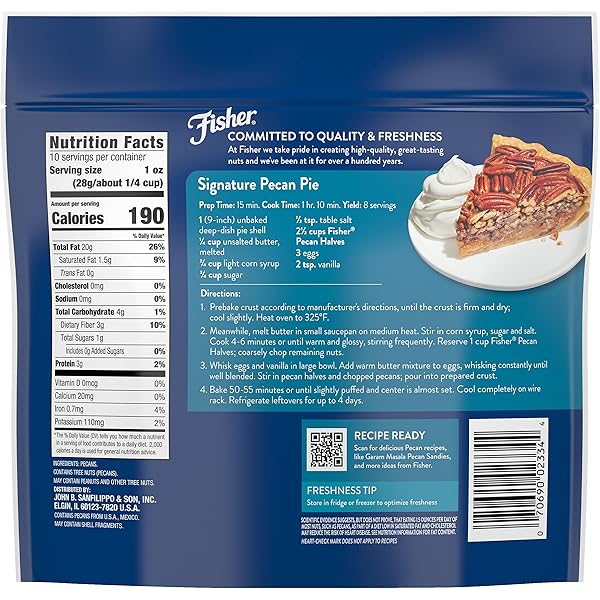 FISHER CHEF’S NATURALS PECAN HALVES 10 OZ RESEALABLE BAG, UNSALTED RAW NUTS FOR COOKING, BAKING & SNACKING, HEALTHY SNACKS FOR ADULTS, VEGAN PROTEIN, KETO SNACK, GLUTEN FREE RAW PECANS HALVES