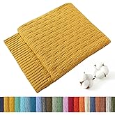 TREELY 100% Cotton Knitted Throw Blanket Couch Cover Blanket(31 x 40 Inches, Mustard Yellow)