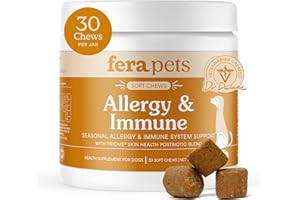 Fera Pets Dog Allergy and Immune Support with Organic Mushrooms, Postbiotics & Colostrum - Promotes Skin & Gut Health - Sooth