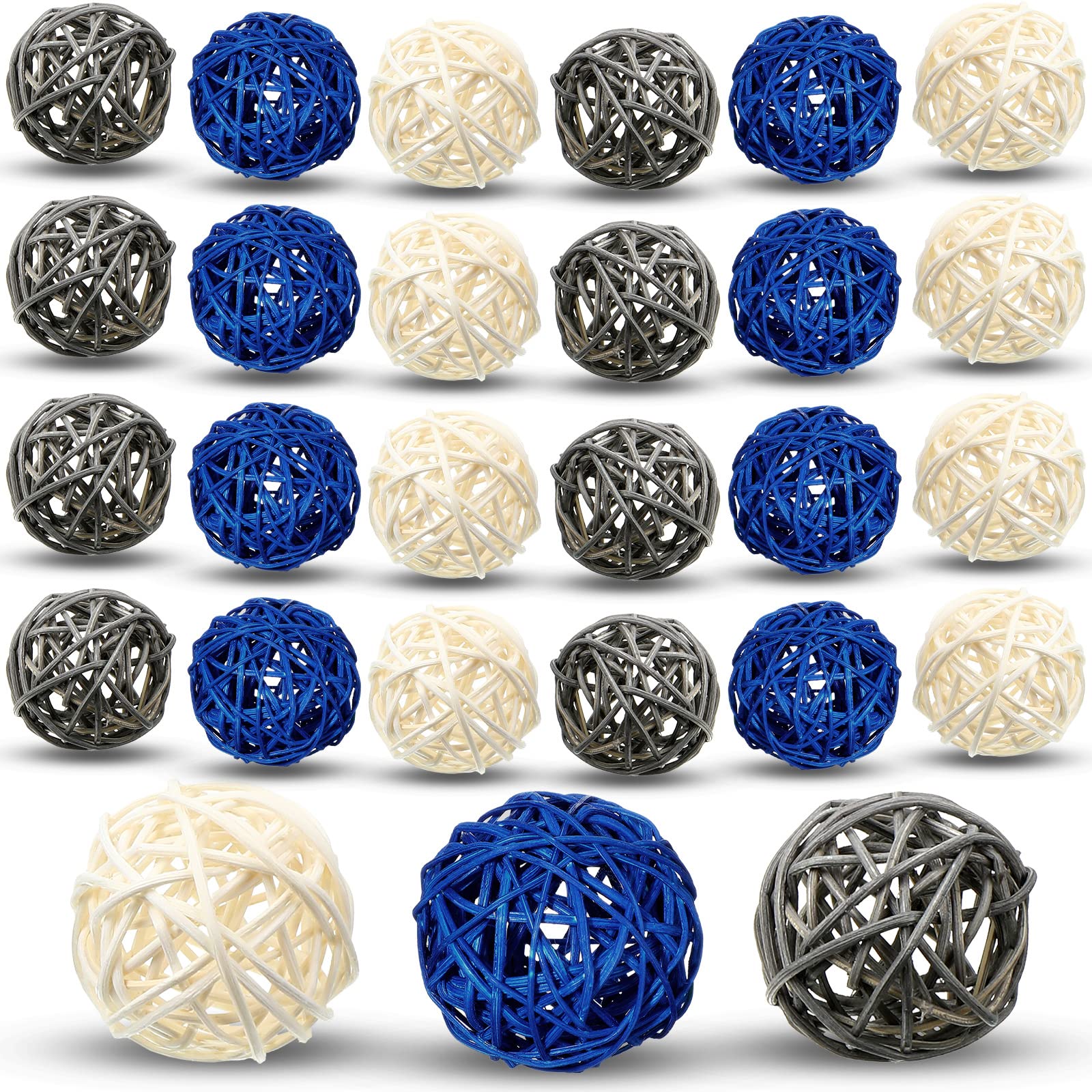 Photo 1 of 24 Pcs Wicker Rattan Balls Decorative Balls for Vase Centerpiece Vase Fillers Bowls Orbs Filler for Spring Summer Craft, Wedding Party, 1.8 Inches, Dark Blue, Gray, White