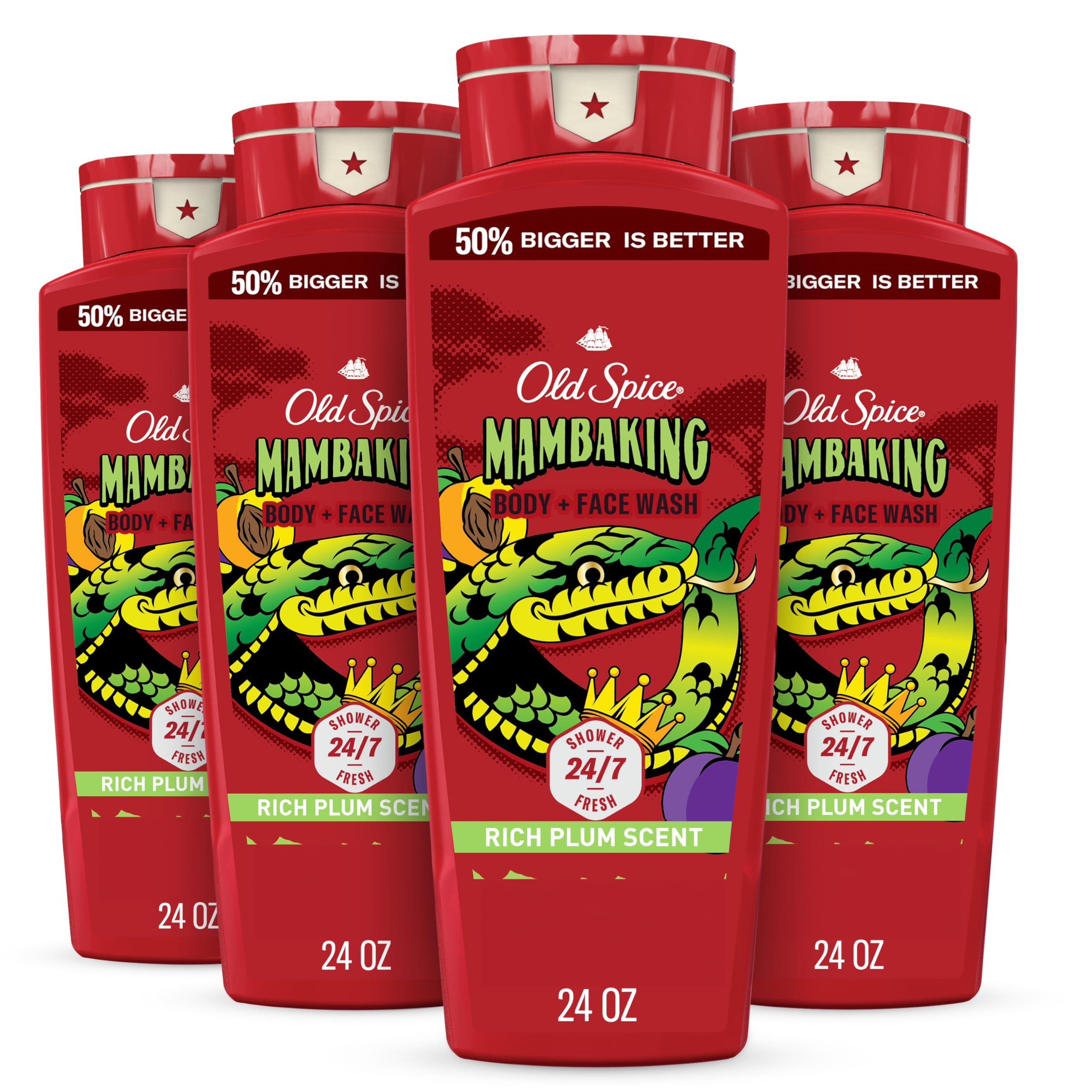 Photo 1 of Old Spice Cleansing Body Wash for Men, 3X Defense, 24/7 Shower Fresh with Lasting Scent, 2-in-1 Body & Face Wash, MambaKing with Rich Plum Scent, 24 oz 4p