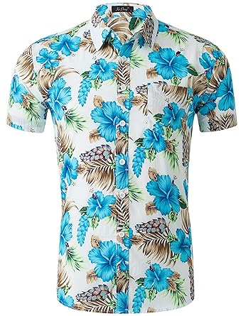 Loveternal Hawaiihemd Herren 3D Druck Blumen Hemd Funky Freizeit Kurzarm Hemden M-XXL
