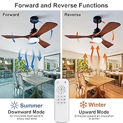 BOJUE 42 Inch Black Ceiling Fans with Lights and
