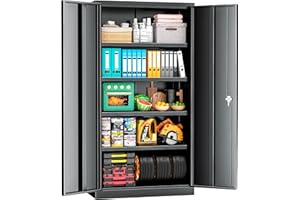 Superday Metal Garage Storage Cabinet with Lock, 72"×36"×18" Storage Cabinets with 2 Doors and 4 Shelves, Black Locking Tool Cabinets for Home Office, Garage, File, Gym, School