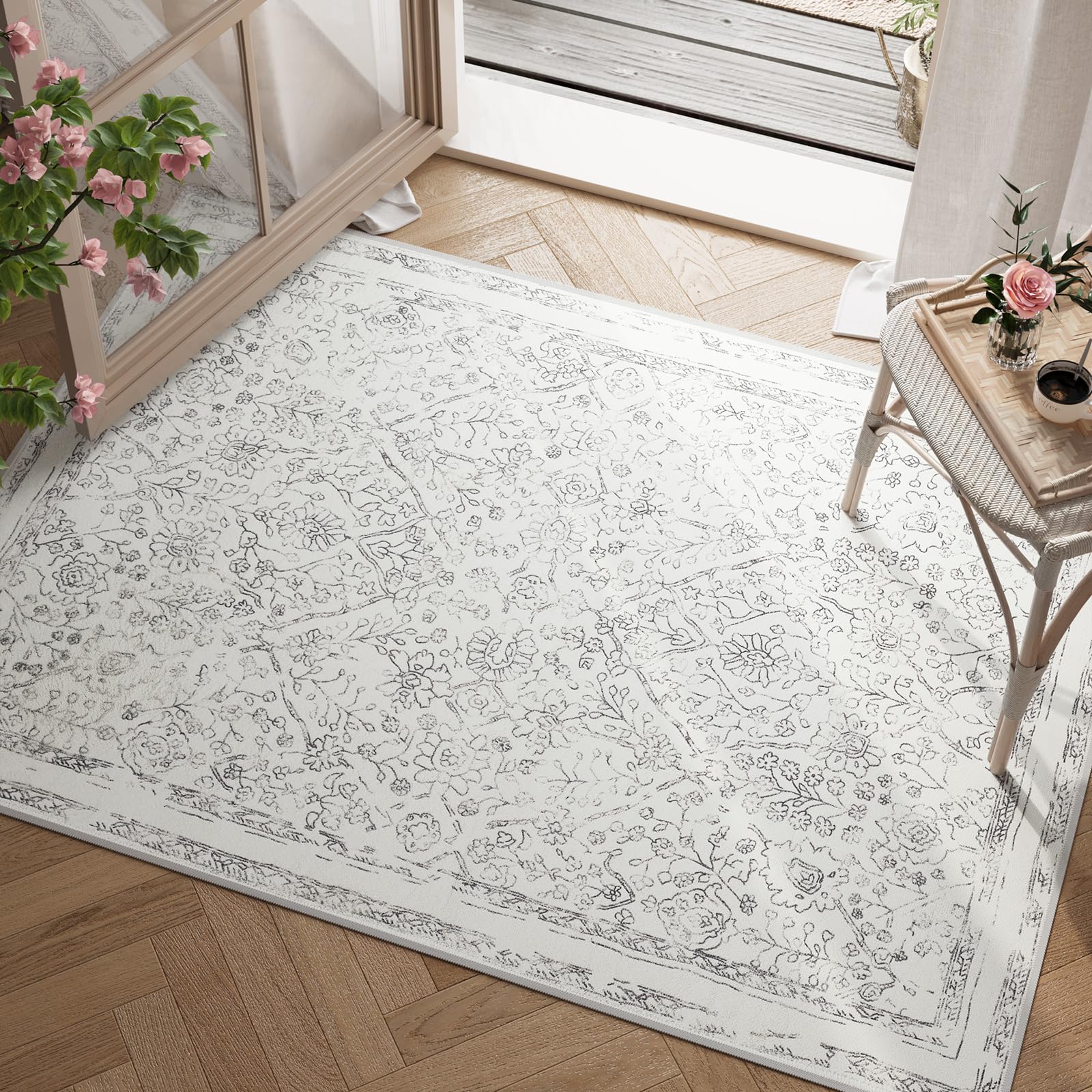 jinchan Washable Area Rug 3x5 - Entryway Low Pile Vintage Rug Stain ...