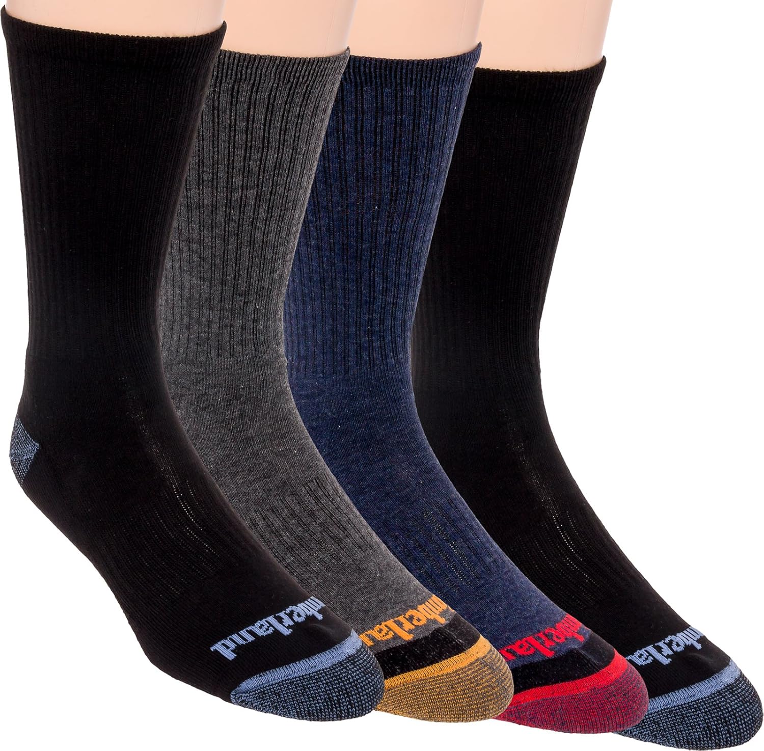 Timberland Mens Outdoor Leisure Crew Socks 4 Pack (Black/Navy/Grey