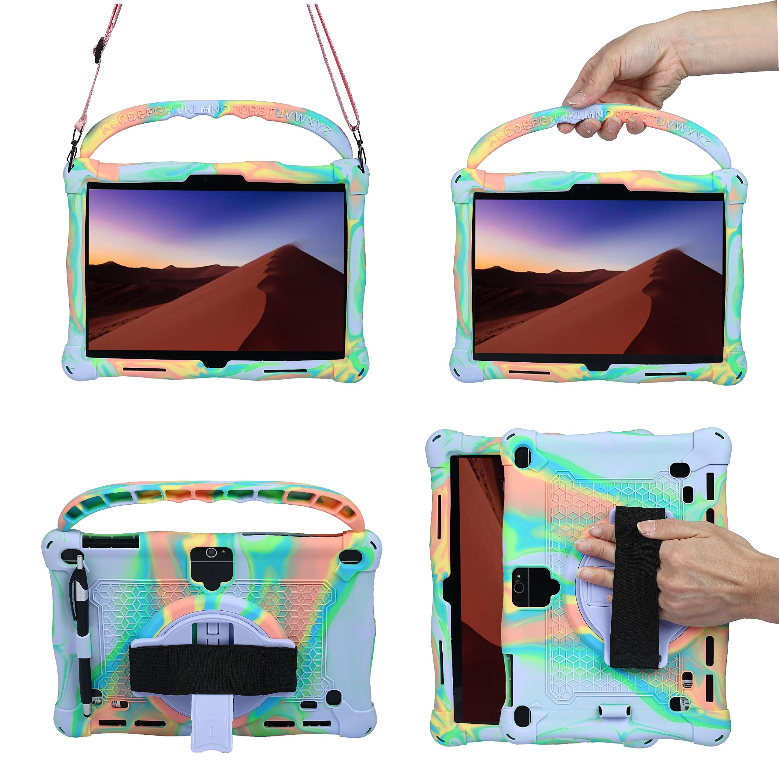 AKNICI Case for MatrixPad S30 S10/Tianyida TYD-108/GOODTEL G3/Skyiol K8/MEBERRY 10/qunyiCO Y10 10/AOYODKG A38 10/Dragon Touch K10 Max10/HONGTAO 10.1,Rotating Kickstand Hand/Shoulder Strap,Pink Purple