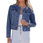 luvamia Jean Jacket Women Trendy Collarless Button Down Long Sleeve Casual Western Denim Jacket Country Concert Outfits