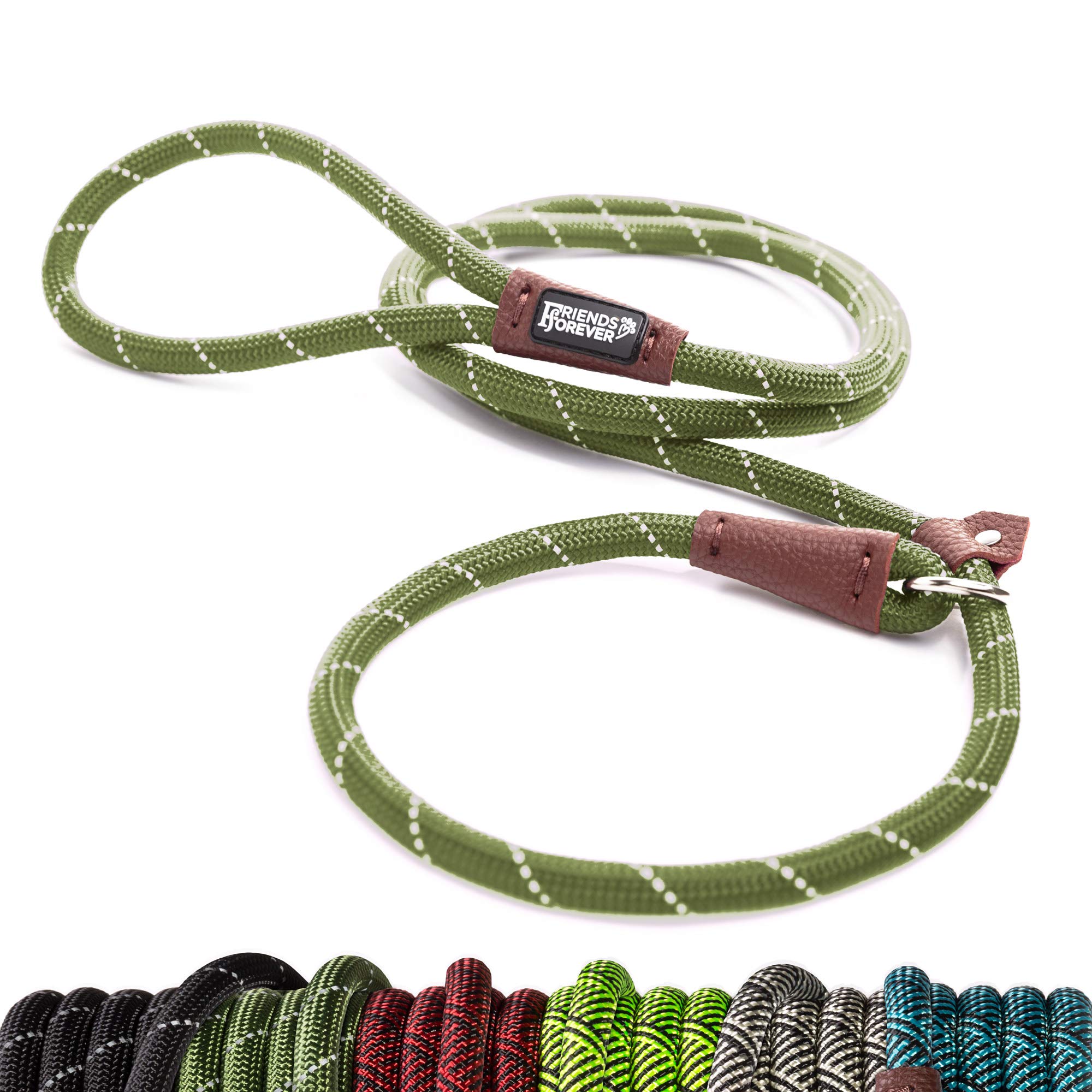 Friends Forever Extremely Durable Dog Rope Leash, Premium Quality Mountain Climbing Rope Lead, Strong, Sturdy Comfortable Leash Supports the Strongest Pulling Large Medium Dogs 6 feet, Olive