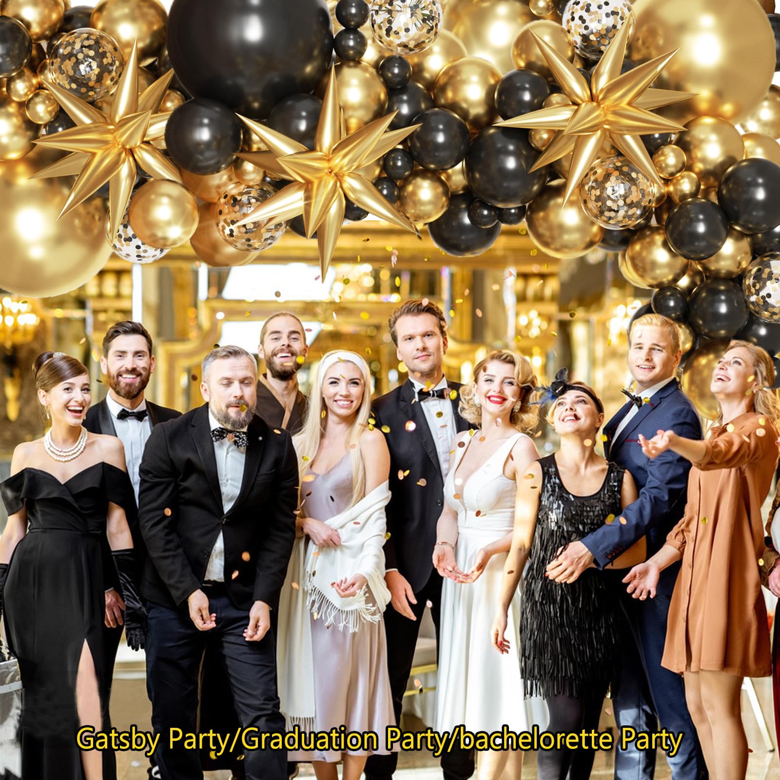Black and Gold Balloon Arch Kit, Black and Gold Party Decorations for Birthday Bachelorette Retirement Office Christmas 2026 New Years Eve Graduation Anniversary Party Decorations