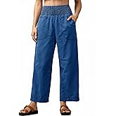 Cicy Bell Womens Smocked Barrel Jeans Casual Trendy High Waisted Baggy Pull On Denim Pants