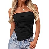 PRETTYGARDEN Going Out Tube Tops for Women Trendy Summer 2026 Asymmetrical Ruched Strapless Bandeau Shirts Spring Clothes