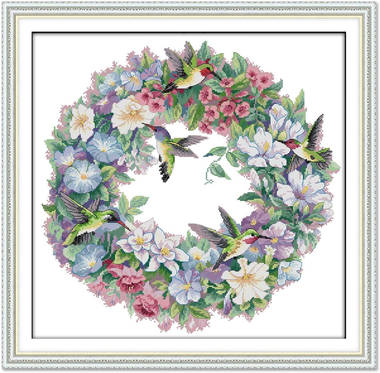 14CT Stamped Cross Stitch Kits The Art of Hummingbirds DIY Needlework Painting Craft Needlepoint Pattern Embroidery Design Embroidery 51×50CM (The Art of Hummingbirds)