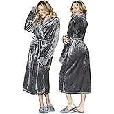 Lotus Linen Plush Robes for Women - Soft Bathrobe, Custom Monogram, Warm Fleece Robe with Pockets