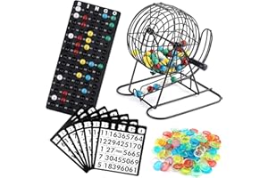 Homwom Deluxe Bingo Game Set Includes 18 Mixed Cards, 150 Vibrant Chips, 75 Calling Balls, 8” Bingo Cage - Premium Bingo Set for Large Groups and Parties