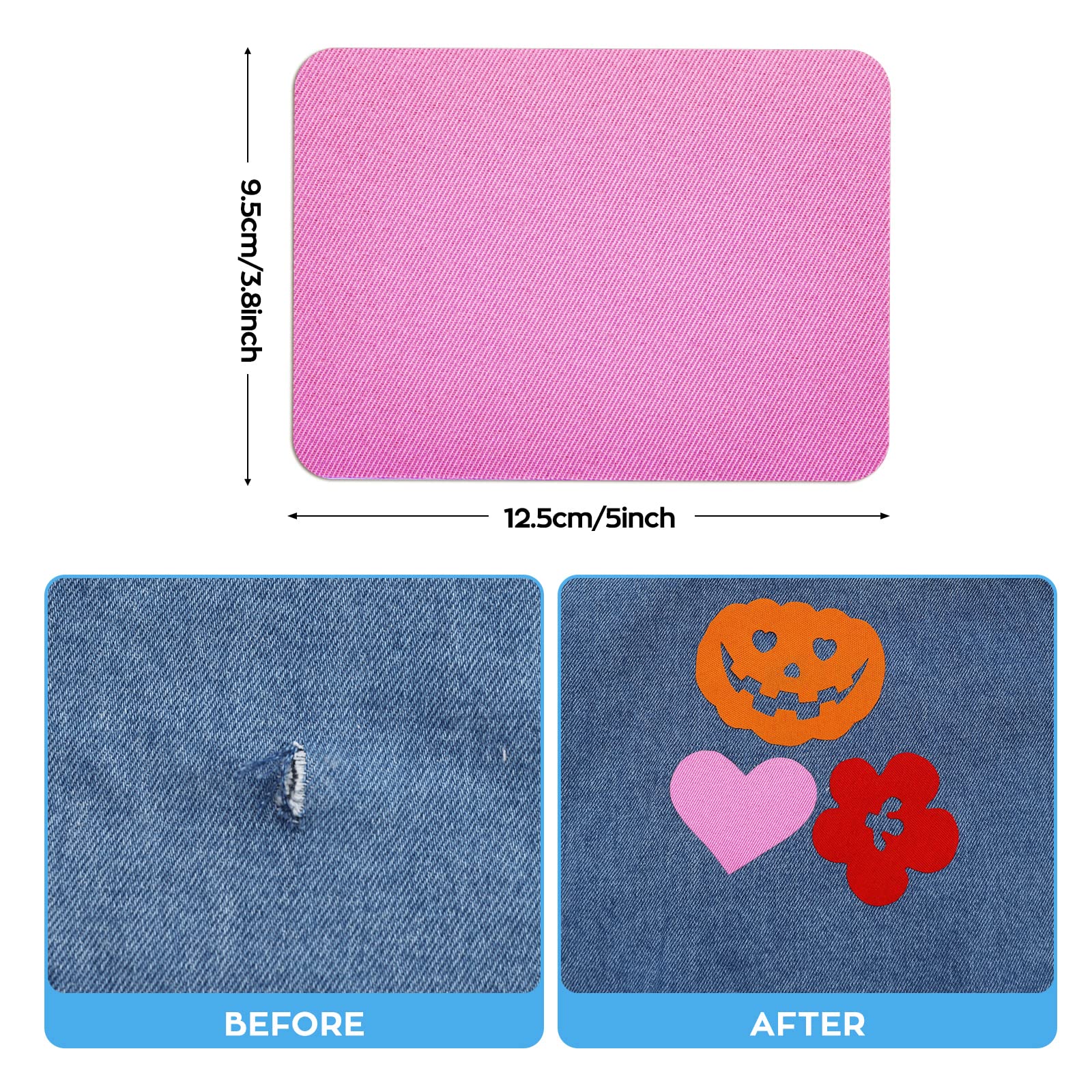 HTVRONT Iron on Patches for Clothing Repair, 20 PCS Multi-Colored Fabric Patches for Clothes Repair, 20 Shades Iron Patches for Clothes, Clothing Repair Decorating Kit 3.7