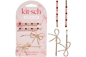 Kitsch Metal Gemstone and Bow Bobby Pins 4pc Set - Red, Pink & Green