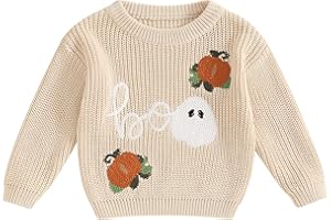 WINIODER Baby Halloween Sweater Pumpkin Embroidery Crewneck Knit Sweatshirt Pullover Tops Toddler Boy Girl Fall Winter Clothes