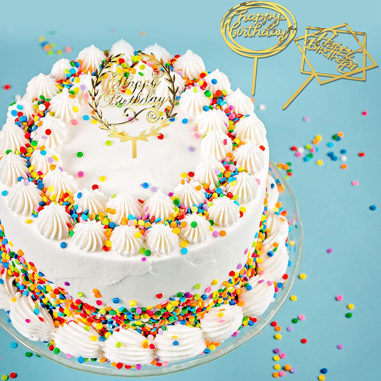 12 Pieces Happy Birthday Cake Topper Acrylic Birthday Cupcake Topper Cake Pick Decorations for Birthday Party Cake Desserts Pastries 6 Styles (Gold) - Image 4
